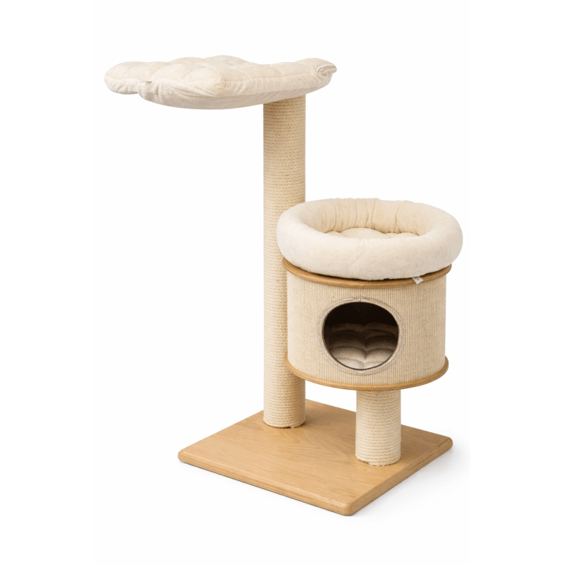 Kratzbaum Utrecht 110cm | Design-Kratzbaum mit Hhle | Katzen-Deko Farbe  Textil Microfaser naturweiss Farbe Holz und Sisal Standard naturfarben