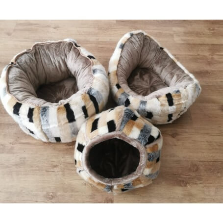 3 items in faux fur patchwork with microfiber brown (washable 40°C)