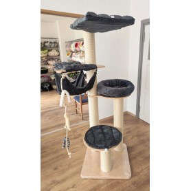 Scratching pole in microfiber dark grey (washable 60°C) with play rope